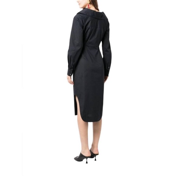 STAUD Clea Front Twist Long Sleeve Shirtdress in Black Size 12 NWT - Picture 3 of 6